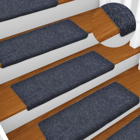 Tapis d'escalier 15 pcs，Marchettes d'escalier，Protections d'escalier Tissu aiguilleté 65x21x4 cm Bleu DVNEI878356 (1/5)