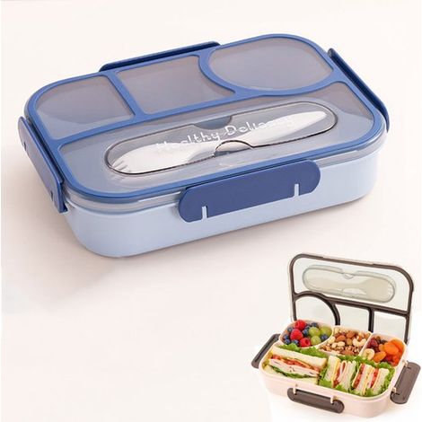 Fiambrera, Fiambreras, 23,217,25,1 cm, 1100 ml, Fiambrera Bento para adultos, Fiambrera a prueba de fugas, Incluye tenedor, Azul (1/5)