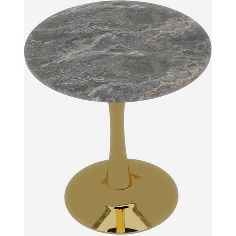 Table basse ronde en marbre gris veiné, style mid-century, 70 cm, pour 2 à 4 personnes (1/5)