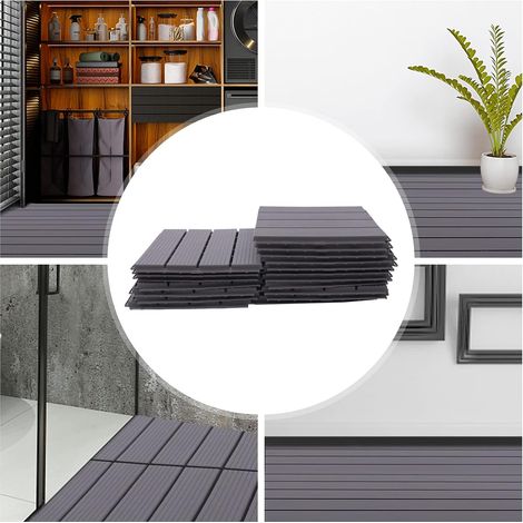 Lot de 22 dalles de terrasse - 30 x 30 x 1,6 cm - Panneaux composites en plastique - Pour terrasse, jardin, cour, véranda, gris foncé (1/5)