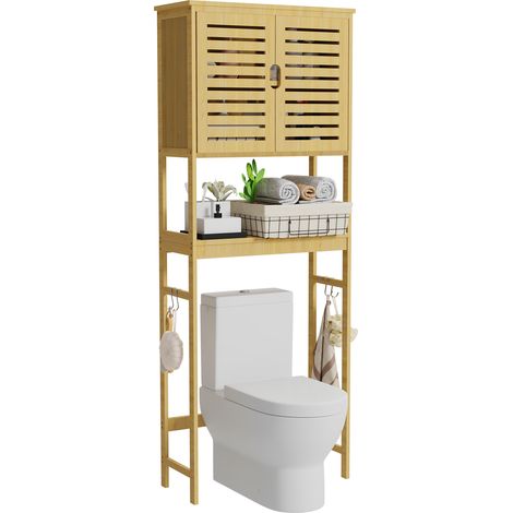 Unho – Meuble de salle de bain en bambou naturel – Armoire murale avec 3 étagères – Dimensions 65 x 27 x 174 cm – Design anti-basculement (1/5)