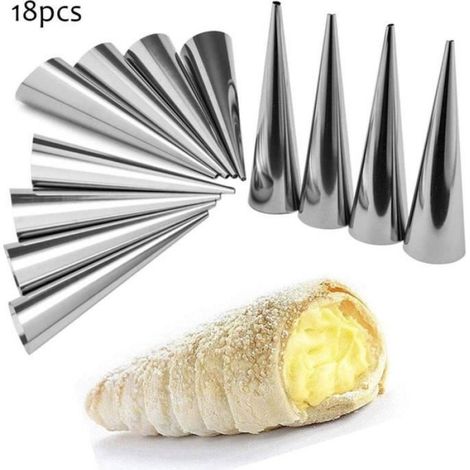 Lot de 18 Cônes de Grande Taille, Moule en Acier Inoxydable Conique pour Les Cornets à la Crème, Les Pâtisseries Siciliennes, Acces (1/3)