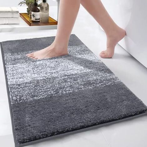Rutschfeste Badematte, maschinenwaschbar, 80 x 120 cm, super saugfähig, extraweiche Badematte, WC-Vorleger fürs Badezimmer, Grau (1/3)