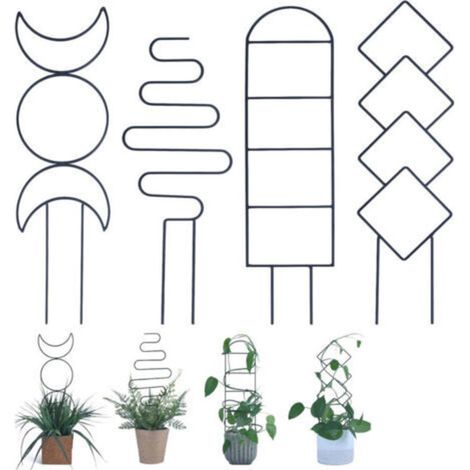 Treillis pour plantes grimpantes d'intérieur, petit treillis métallique de 40,6 cm pour plantes en pot, extérieur, avec différents motifs, pour vigne, lierre, support pour plantes, lot de 4