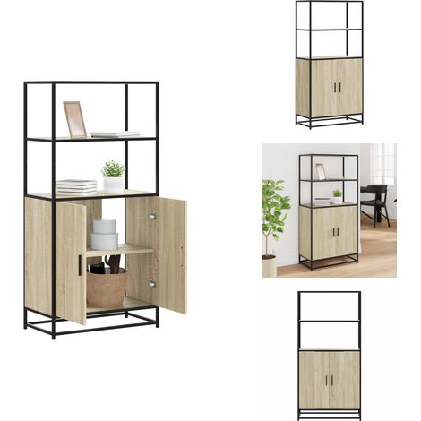 Buffet haut chêne sonoma 68x35x139 cm bois d'ingénierie métal - Buffet Haut - Buffets Hauts - Armoire Latérale - Armoire Haute (1/5)