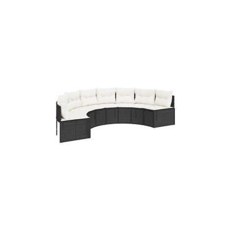 Canapé de jardin avec coussins demi-rond noir résine tressée (1/5)