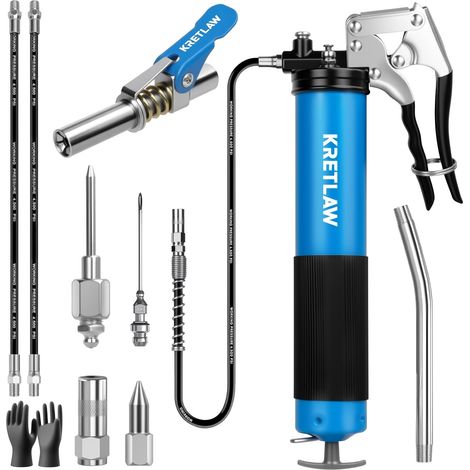 10 Piece Grease Gun Kit, 7000 PSI High Pressure Grease Gun Handle, Quick Coupling and Flexible Hose for 400g Cartridges Pistol Grip, Quick Release Fitting, Flexible Hose for 400g Cartridges (1/5)