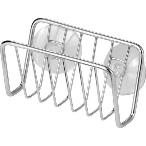 Organisateur d'évier de cuisine en métal - Petit support pour éponge, savon, épurateur - Panier métallique ouvert à séchage rapide avec ventouse puissante - Plaqué chrome