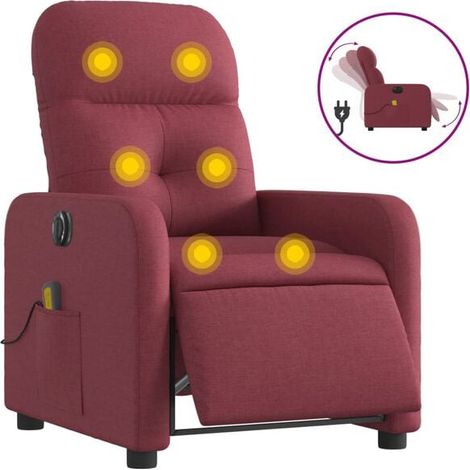Chaise longue de massage électrique réglable en inclinaison, avec fonction chauffage et contrôle tactile, tissu velours rouge bordeaux – pour salon, bureau ou spa à domicile (1/5)