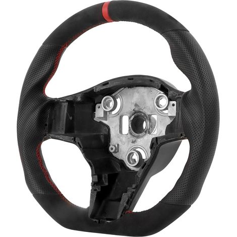 Lenkrad aus schwarzem Wildleder mit Perforationen, rote Mitte, kompatibel mit Tesla Model 3 ab 2020, Innenraum-Ersatzteil (1/5)