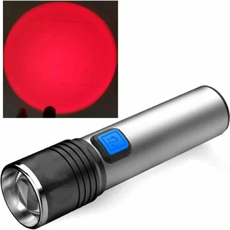 Zoom Lampe de poche rouge, 660–670 nm lumière rouge, mise au point réglable, étanche, portable, rechargeable par USB (1/5)