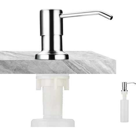 Distributeur de savon,Distributeur de Savon Encastrable, Distributeur Savon Evier Cuisine Acier Inoxydable, Distributeur Savon Integre avec Bouteille 350ML, Recharge du Haut (1/5)