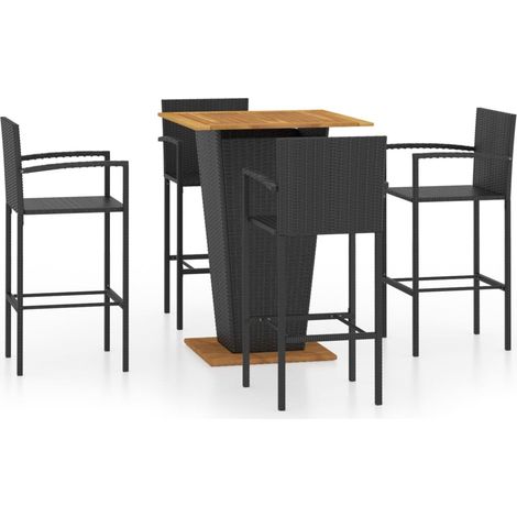 Set de 1 Table et 4 Tabourets de bar de jardin, Ensemble Table et Chaises Noir OIB7215E (1/5)