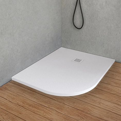 Piatto doccia resina 80x100 semicircolare destro bianco pietra riducibile Loren (1/5)