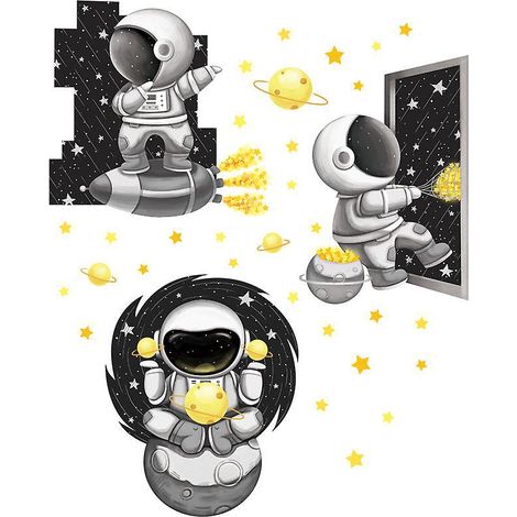 plante Espace Noir Et Blanc Stickers Muraux Espace Planete Autocollant Mural Fuse Astronaute Toiles Dcoration Murale Chambre Enfants Bb Ppinire Sa (1/5)