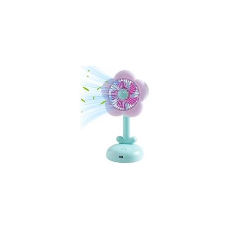 Tragbarer Tischventilator, klein, leiser Luftstrom, USB-aufladbar, hübsches Blumendesign und Licht, blau (1/5)