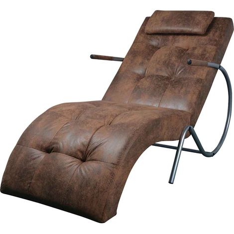 Chaise Longue con Cuscino in Tessuto Look Suede Marrone vidaXL (1/5)
