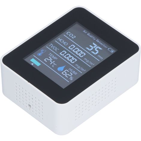 Moniteur de qualité de l'air en temps réel avec affichage intelligent couleur, système d'alarme clair et détecteur de formaldéhyde portable pour bureau et maison (blanc) (1/5)