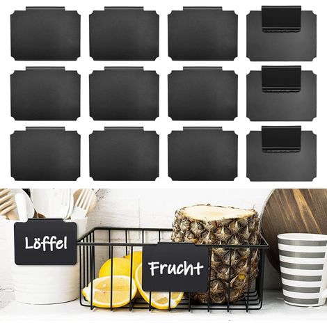 Set mit 12 abnehmbaren Etikettenclips 6,5 x 9 cm zur Organisation von Küche, Vorratskammer und Lebensmittelbehältern.