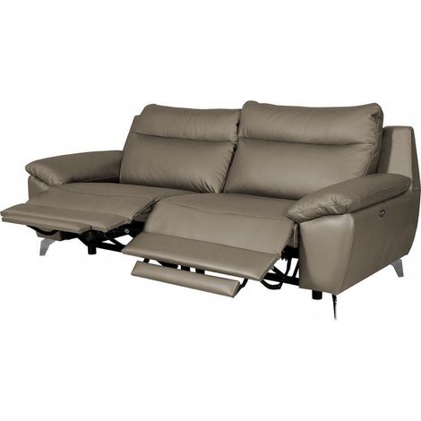 Canapé taille 2 places avec 2 relax en 100% tout cuir épais de luxe italien avec 2 relax électriques, PERINI, taupe (1/5)