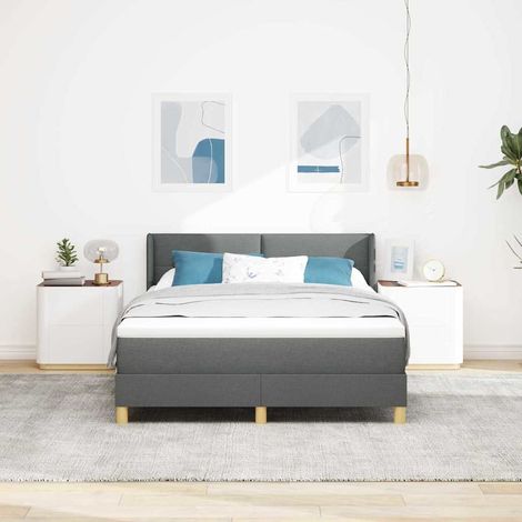 vidaXL Boxspringbett mit Kopfteil Dunkelgrau 200 x 140 cm Stoff (1/5)