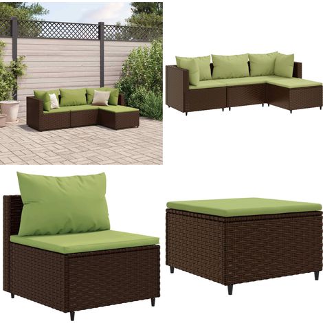 4-tlg. Garten-Lounge-Set mit Kissen Braun Poly Rattan - Gartengeset - Lounge Set - Gartenmöbel - Outdoor Möbel - Rattan Gartenmöbel - Home & Living (1/5)