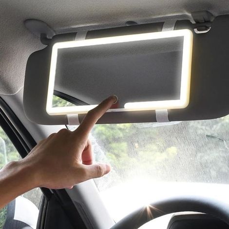 Miroir de courtoisie pour voiture, pivotant à 360°, avec éclairage intégré, idéal pour la plupart des pare-soleil de voiture - blanc (1/4)