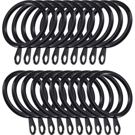 Shabby Metal Hanging Rings for Curtains and Rods Inside Diameter 30mm, Metal, Black, 20 Pack (1/4)