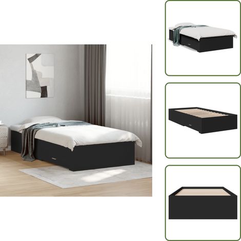 Cadre de lit avec tiroirs sans matelas noir 75x190 cm - Cadre De Lit - Lit Double - Meuble De Chambre - Rangement Sous Lit - Design Moderne (1/5)