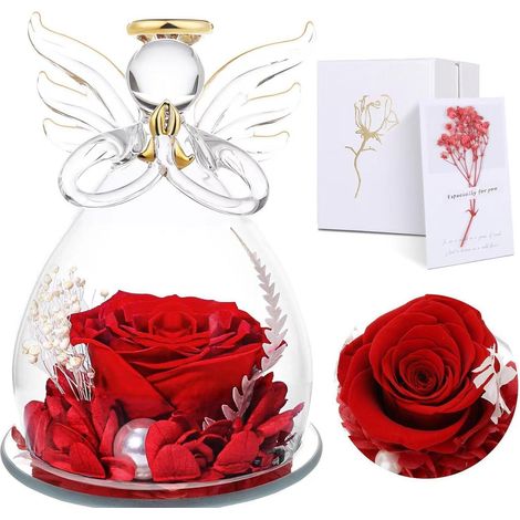 Ewige Rose Glaskuppel Engelsfigur Geschenk Mama Engel-rot (1/5)