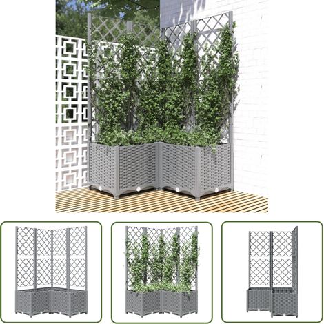 The Living Store Jardinière avec treillis Gris clair 80x80x136 cm PP - Jardinier - Pot De Fleurs - Plante Grimpante - Treillage - Extérieur (1/5)
