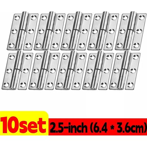 (2,5 pouces - Lot de 10) Charnières de porte universelles avec connecteur, charnière amovible à languette, en acier inoxydable, joint coulissant, quincaillerie pour armoires et placards (1/5)