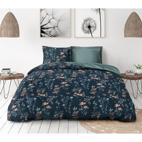 Parure de Couette 240x260 cm 3 pièces Percale de Coton Douce Housse taies Bleu Pétrole Modèle (1/5)