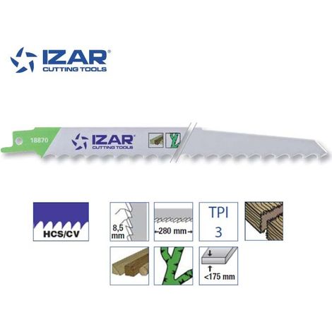 Lame scie sabre Izar S1617K (lot de 5) HCS/CV 300 mm TPI 3
