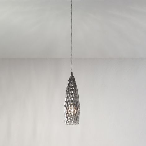Sospensione Contemporanea Flut Metallo Cromo Vetro Fumè 1 Luce E27 (1/2)