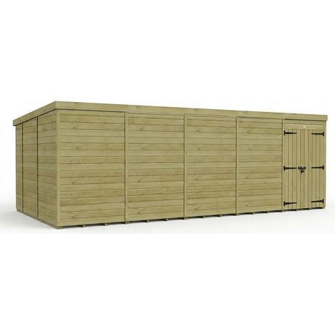 20ft x 9ft Pent Garden Shed Double Door No Windows - Pressure Treated Timber - L610 x W274 x H210 cm - Natural