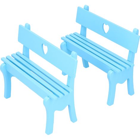 Lot de 2 petites chaises décoratives en bois, style artisanal original, pour la maison ou le bureau (bleu). (1/5)