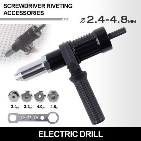 Adaptateur pour pistolet à riveter, pistolet à riveter électrique, outil de rivetage à extraction de noyau, pistolet à douilles électrique, extracteur de rivets en alliage d'aluminium, noir.