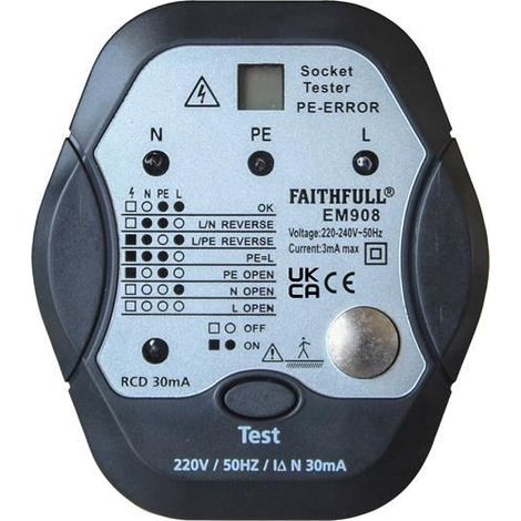 Faithfull EM908 Socket Polarity Tester with RCD Test Function FAIDETSOCRCD (1/5)