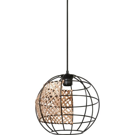 OSRAM DECOR Cage Globe Pendant Suspension, E27, non gradable, IP20, rotin/métal, 300 mm, noir/brun (1/5)