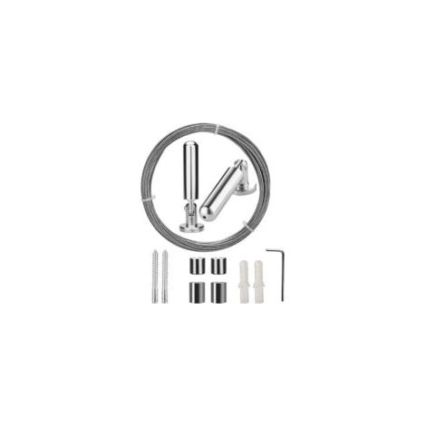 Acier inoxydable fil tendeur pour rideaux avec pinces et supports de fixation, câble de suspension pour rideaux légers et photos, longueur 5 mètres (1/5)