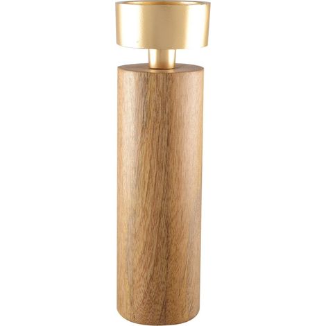 Bougeoir Chandelier Haut en Bois et Métal Doré pour Décoration Intérieure 27 cm - PANGIVO (1/4)