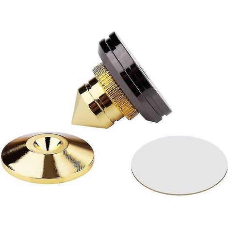 Lot de 4 pointes de découplage dorées pour enceintes avec disques de sol et pieds isolants (1/5)