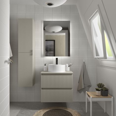 Mueble de Baño KIRA 70cm Gris mate 2 cajones Lavabo sobre encimera 1 poza Porcelana (1/5)