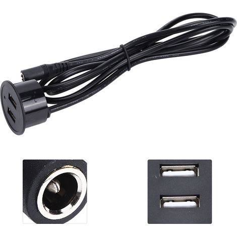 Multiprise de bureau avec chargeur USB intégré pour canapé et meubles, double prise de charge USB, 1,5 m, noire, DC5521 (1/5)