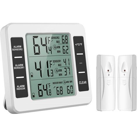 Filiyano-Thermomètre pour réfrigérateur et friteuse, thermomètre sans fil pour réfrigérateur avec 2 capteurs, alarme sonore, min/max pour la maison