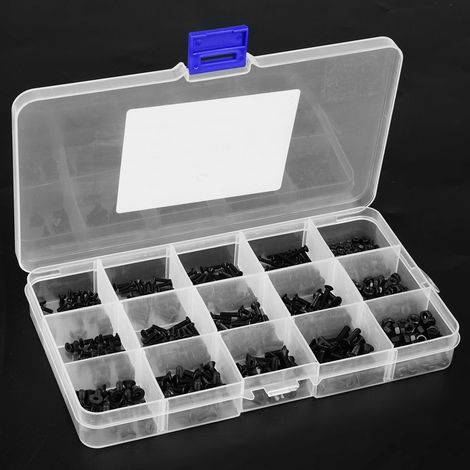 Kit 480 pièces vis et écrous hexagonaux tête fraisée en acier carbone noir M2 M2.5 M3 assortiment (1/4)