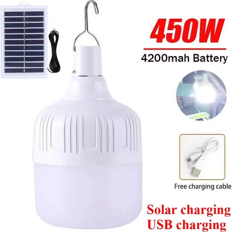 (Version améliorée D) Lampes solaires portables à LED 80-500 W, éclairage LED à économie d'énergie compatible avec le camping, les tentes, la pêche de nuit et les éclairages de secours (1/5)
