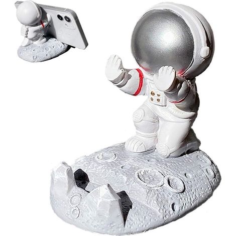 Support Telephone Bureau,Astronaute Phone Holder Intéressant Porte Téléphone Astronaute Mignon Support Portable Cute Suppor Bureau,pour Iphone Ipad Support Burea(Poussée à la Main,Argent) (1/5)