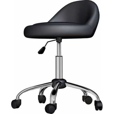 Tabouret à roulettes tabouret de travail pivotant 360° hauteur réglable 53-73 cm revêtement synthétique noir (1/5)